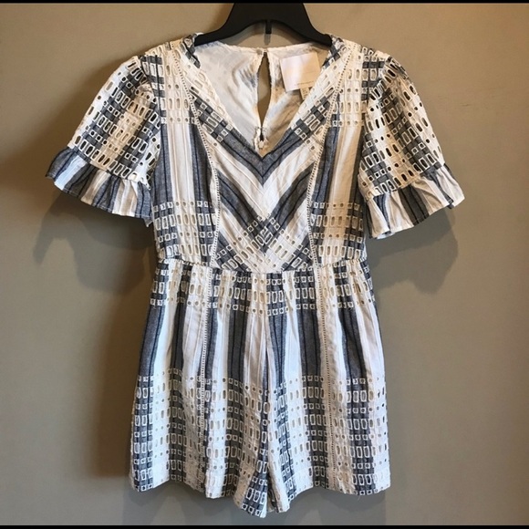 Anthropologie Ett Twa eyelet striped romper size 0 - Picture 2 of 6